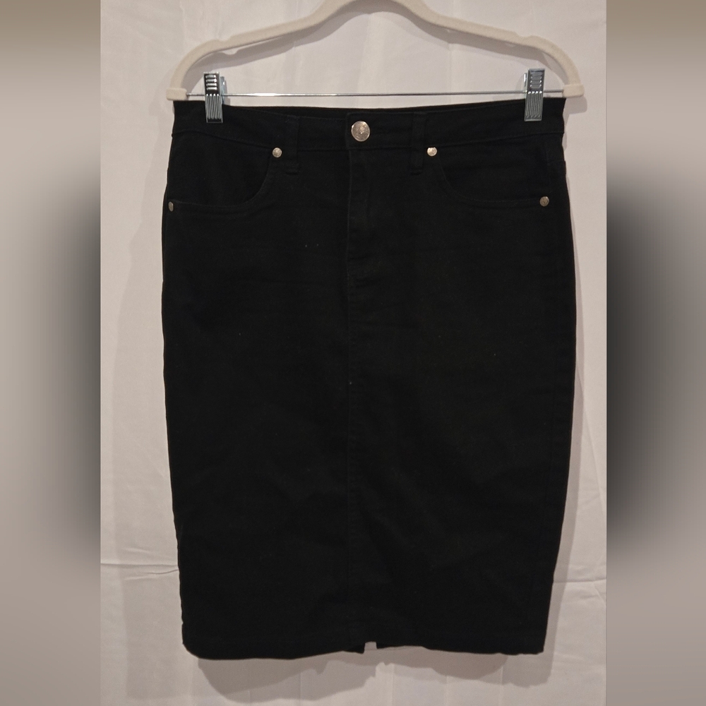 Classic Black Denim Pencil Skirt